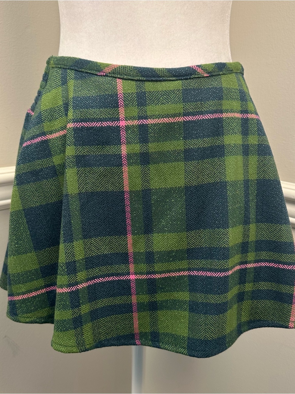 Free People Green Plaid Mini Skort with Pink Accents S NWTS